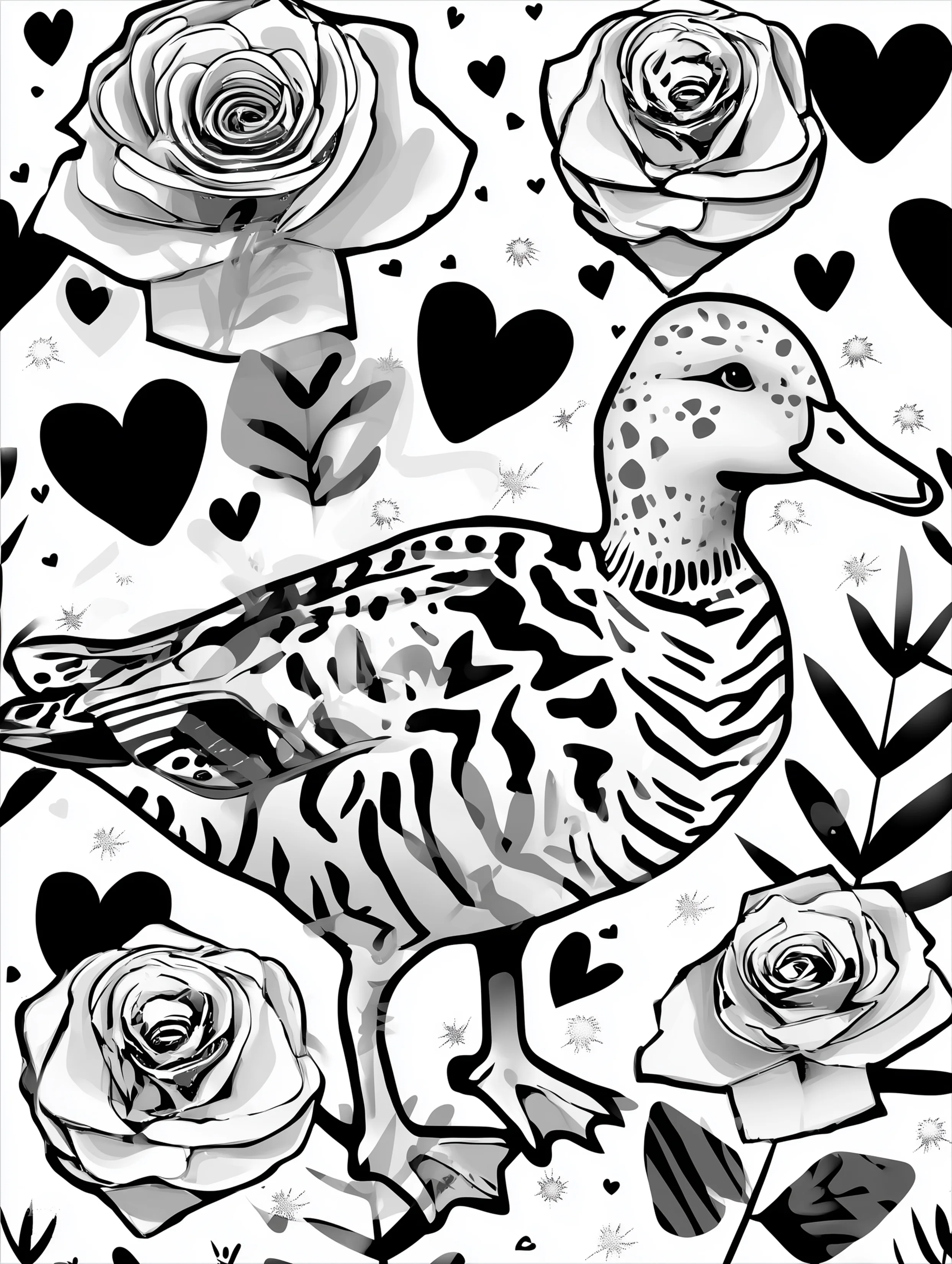 Free printable duck coloring page for adults featuring a right facing duck